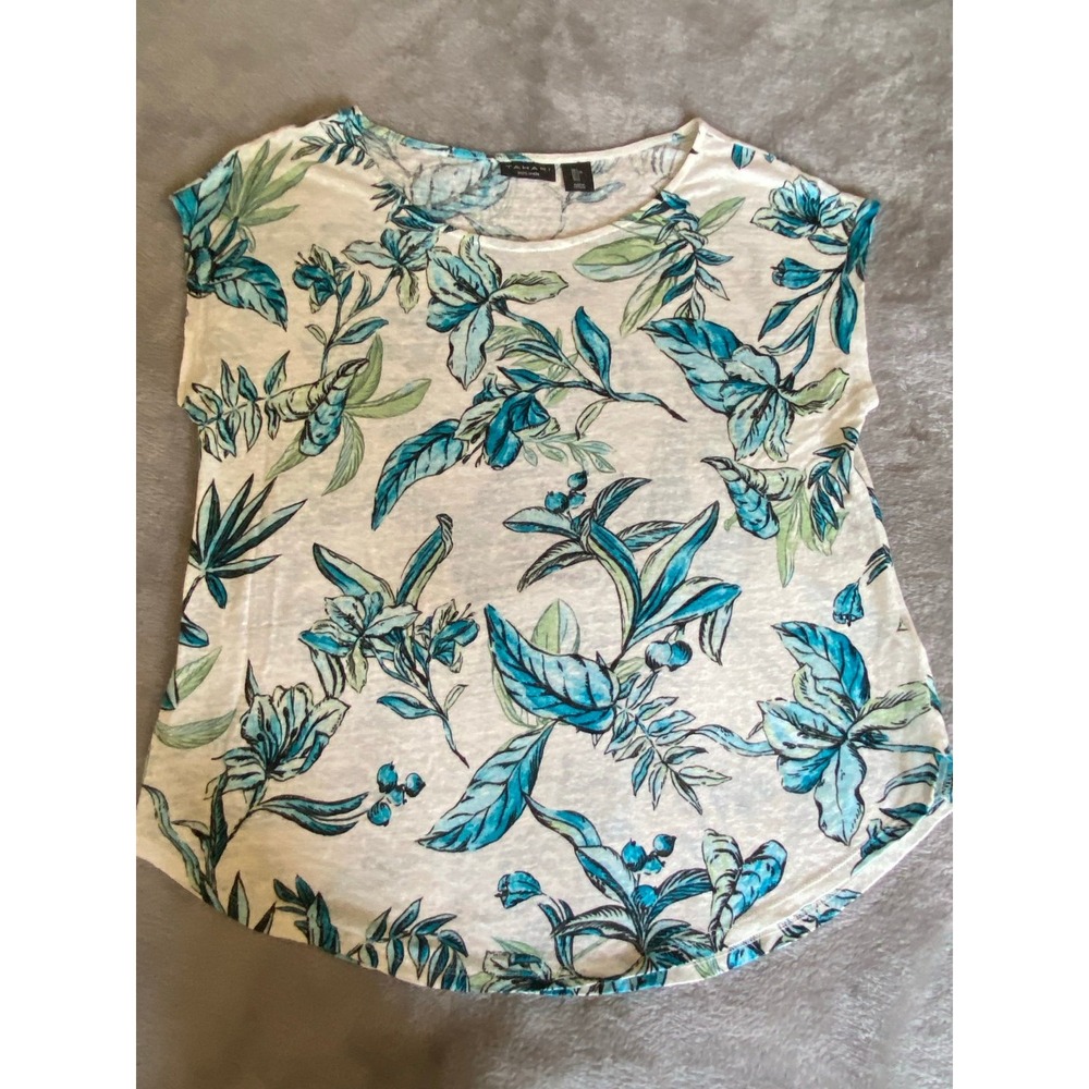 Tahari Linen Shirt Tropical Leaf Travel Beach Large Lightweight Comfy s52a